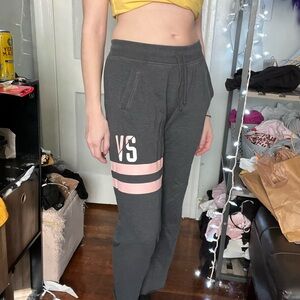XS Victoria's Secret Charcoal Joggers with Pink Stripe Accents